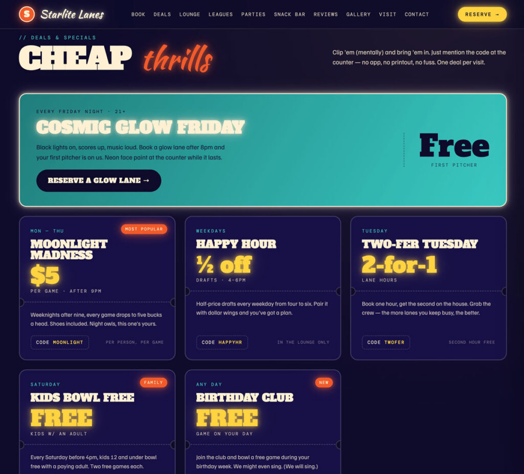 sample bowling website