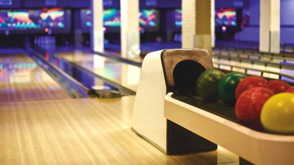 Vibrant bowling alley with colorful