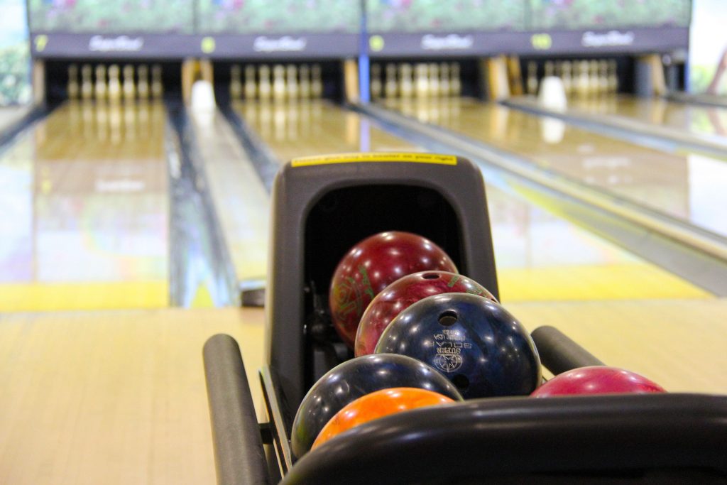 Close-up of colorful bowling balls