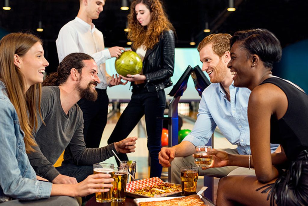 people bowling with food